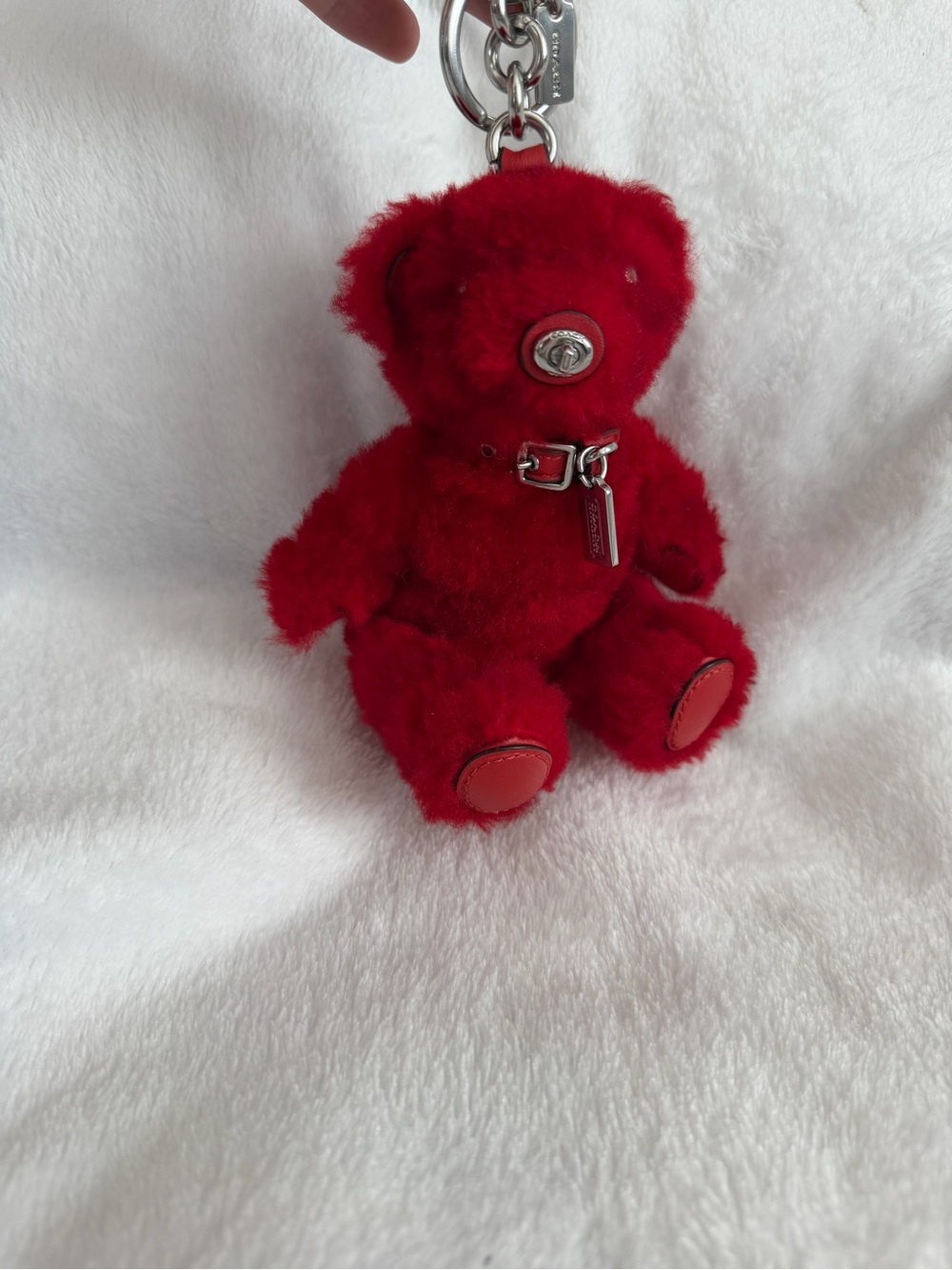 Coach EUC Sherpa Shearling Teddy Keychain Bag Charm - Picture 2 of 7